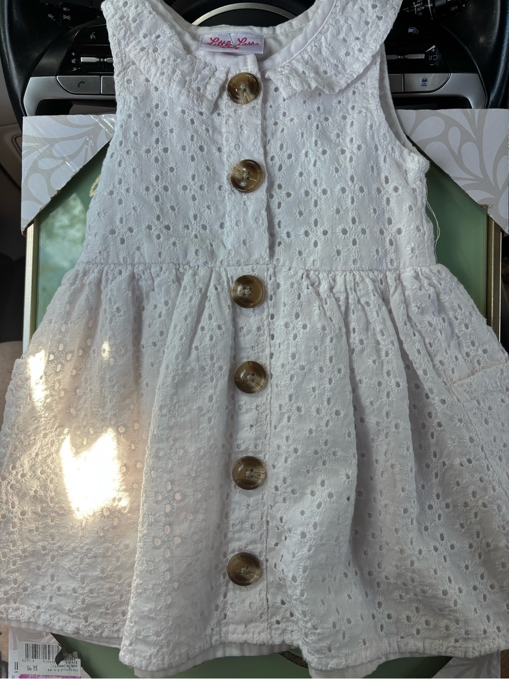 Little Lass White Eyelet Button-Front Sundress